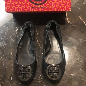 Tory Burch Reva Flats - Black Glitter